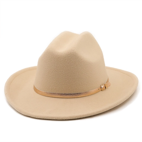Wide Brim Fedora Hut Wollfilz Eleganter Jazz Panama Stil Mit Metallschnalle Gürtel Dekorativ Unisex