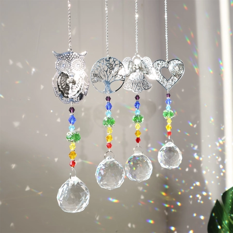 Crystal Suncatcher Hanging Ornament With K9 Crystal Prism Ball Rainbow Maker For Window Home Decor Tree Of Life Owl Angel