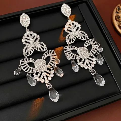 Teardrop Dangle Earrings With 925 Sterling Silver Earring Post Alloy Rhinestone Glass Crystal Vintage Palace Style
