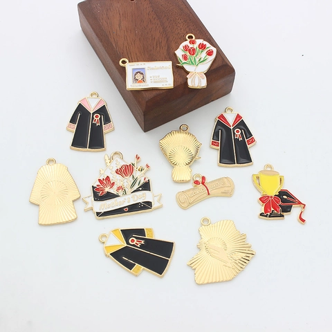 Enamel Alloy DIY Jewelry Charms Graduation Mother Day Theme Pendants For Bracelet Necklace Crafting Making