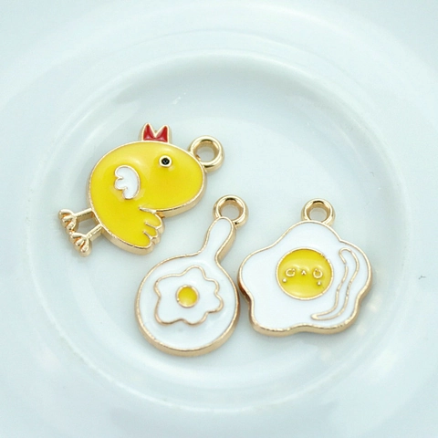 Cute Cartoon Chick Fried Egg Enamel Charms Zinc Alloy Oil Dropping For DIY Jewelry Making Keychain Pendant