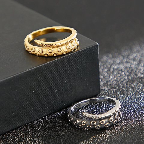 Octopus Tentakel Ring Roestvrij Staal Zuignap Textuur Open Verstelbaar Punk Rock Hip Hop Vintage Sieraden Voor Heren Dames
