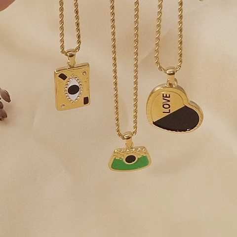 Collar con Colgante de Acero Inoxidable Bañado en Oro de 18K Strass Corazón Ojo Bolso Joyería para Mujeres Niñas Regalo de Cumpleaños