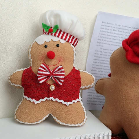 Lebkuchenmann Weihnachts Puppe Plüsch Stoff Desktop Ornament Mit Kochmütze Und Roter Schleife Für Feiertags Fensterdekoration