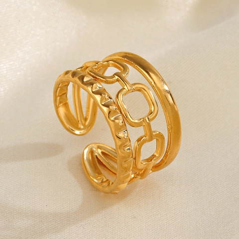 Anillo Abierto Ajustable Acero Inoxidable Multicapa Geométrico Cadena Diseño Punk Hip Hop Estilo Joyería Para Mujeres