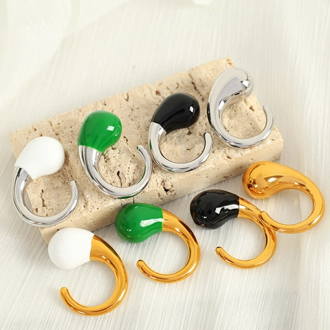 Edelstahl Wassertropfen Ring Mit Buntem Emaille Tropföl Minimalistischer Ins Stil Mode Schmuck Für Damen
