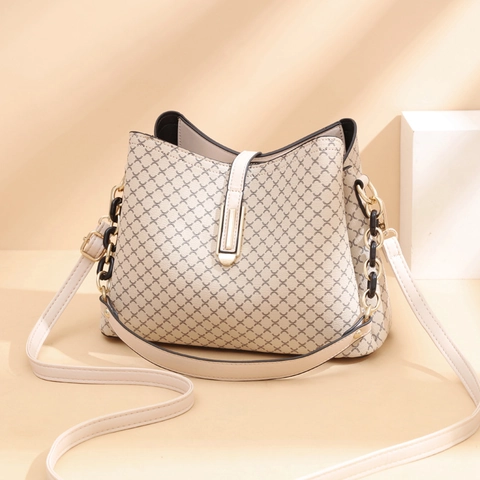 Borsa A Secchiello In Pelle PU Con Stampa Geometrica Vintage Per Donna Borsa A Tracolla Di Moda Con Catena