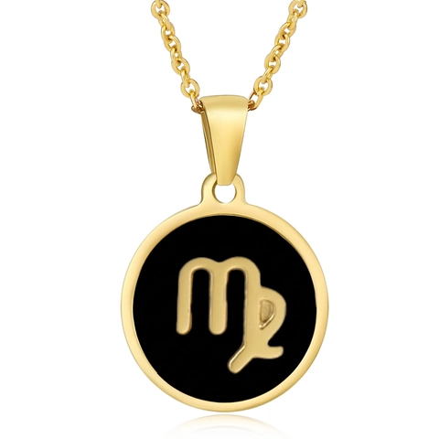 Collana Con Ciondolo Zodiaco Rotondo Placcato Oro 18K Acciaio Inossidabile 304 Smalto Gioielli Di Moda Per Donna