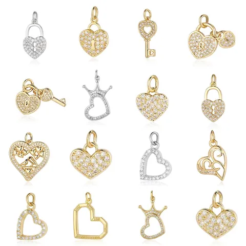 Heart Lock And Key Pendant Copper Cubic Zirconia Charm For DIY Jewelry Making Romantic Simple Style Women Accessory