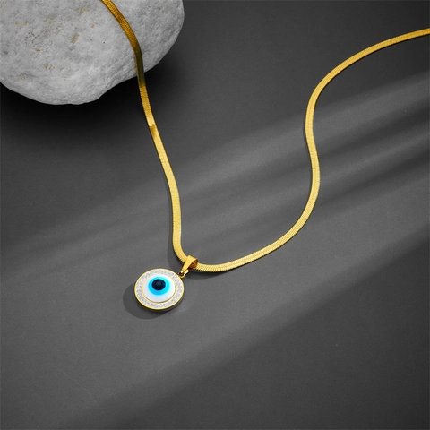 Evil Eye Hanger Ketting Roestvrij Staal Verguld Minimalistische Slangenketting Zirkoon Sieraden Voor Dames