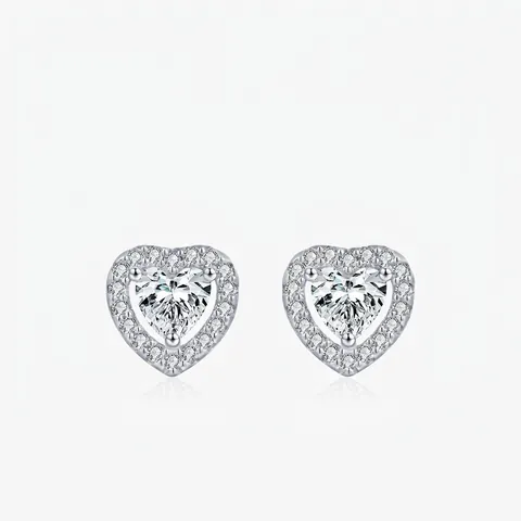 Moissanit Herz Ohrstecker Mit 925 Sterling Silber Halo Französisch Elegant Mode Schmuck Für Damen