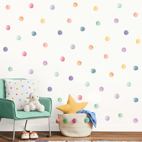 Bohemian Watercolor Colorful Dots Hearts Bubbles Wall Stickers PVC Self Adhesive Waterproof Decals For Kids Nursery Decor