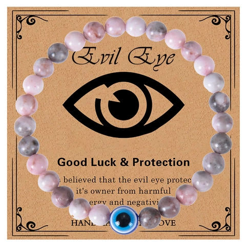 Evil Eye Beaded Bracelet Natural Stone Pink Zebra Tiger Eye Handmade Protection Charm Jewelry Women Men Gift