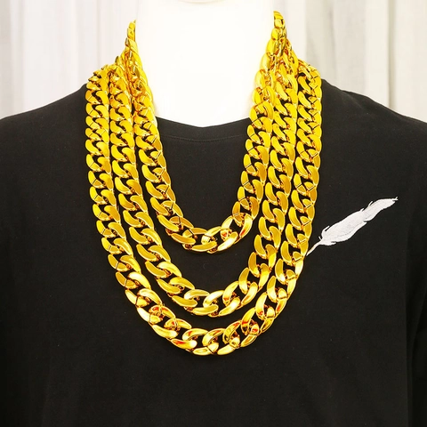 Exaggerated Hip Hop Gold Color Curb Link Chain Necklace Plastic Lightweight Chunky For Party Costume Men Women