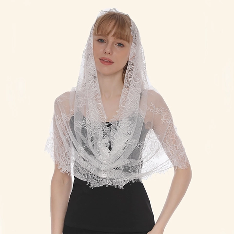 Women Elegant Floral Lace Veil Breathable Eyelash Trim Headscarf Vintage Bridal Wedding Party Shawl Scarf Decoration