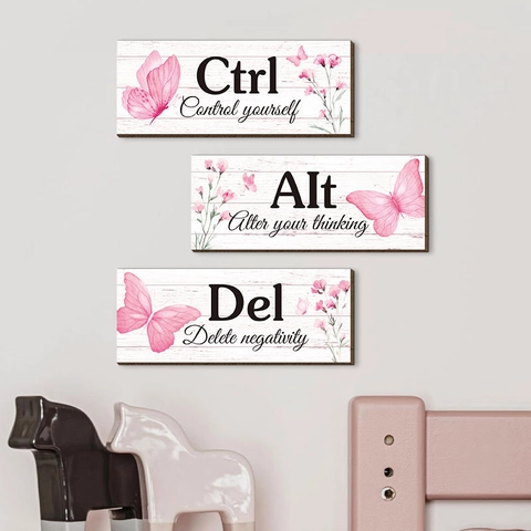 Panneaux Muraux Suspendus En Bois Papillon Rose Floral Citations Inspirantes Ctrl Alt Del Décoration De Bureau Maison Moderne