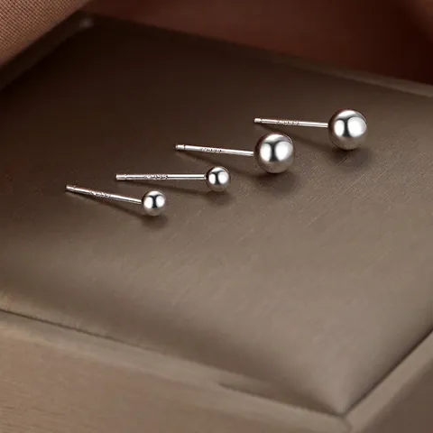 Minimalist S999 Fine Silver Ball Stud Earrings S925 Sterling Silver Small Tiny Round Heart Star Jewelry For Women