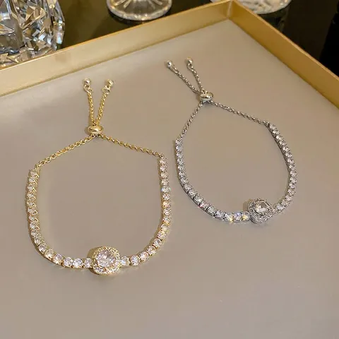 Elegant Zircon Bracelet Alloy Rhinestone Adjustable Pull Clasp Minimalist Luxury Jewelry For Women Gift