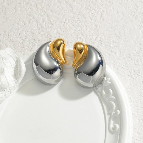 Minimalistische Edelstahl Wassertropfen Herz Ohrstecker Zweifarbig Gold Silber Galvanisiert Mode Schmuck Für Damen Geschenk