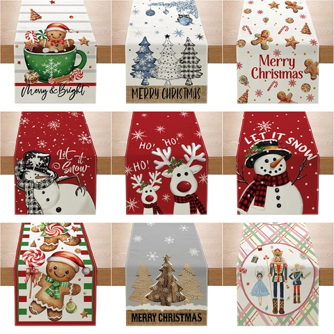 Runner Da Tavola Natalizio Stampa Omino Di Pan Di Zenzero Pupazzo Di Neve Poliestere Trama Lino Decorazione Cucina