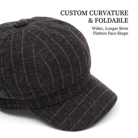 Vintage Plaid Newsboy Cap Women British Retro Octagonal Hat Cotton Polyester Warm Adjustable Winter Beret Painter Hat