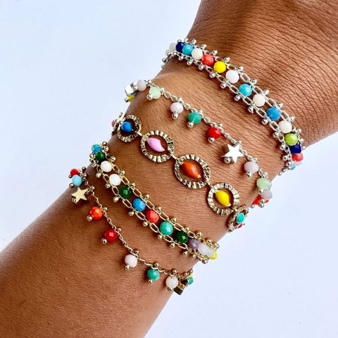 Boho Vergoldet Kette Armband Mit Bunten Emaille Anhängern Und Perlen Vintage Gänseblümchen Smiley Gesicht Stern Armband Für Damen