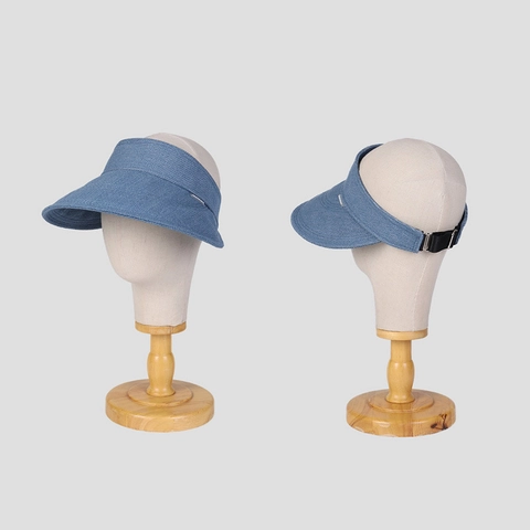 Women's Casual Denim Open Top Sun Visor Hat Breathable Wide Brim Sunshade Adjustable Cotton Summer Beach Visor