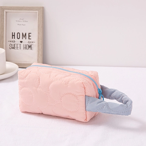 Neceser Acolchado Para Mujer Estampado Floral Bolsa De Aseo Portátil Organizador De Maquillaje De Viaje Con Asa Estilo INS