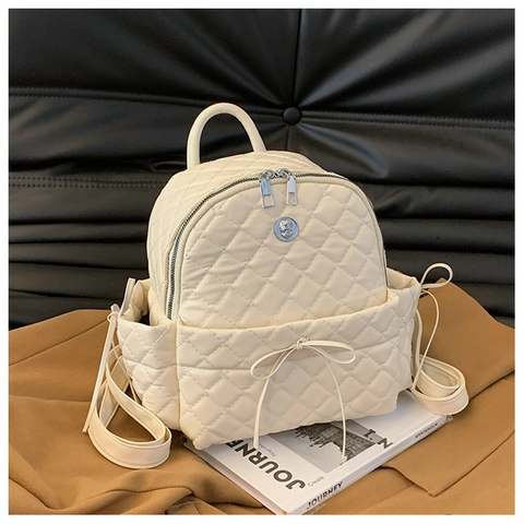 Mini Zaino Da Donna Moda Trapuntato Con Motivo A Rombi Decorazione Fiocco Pelle PU Piccolo Zainetto Versatile Casual