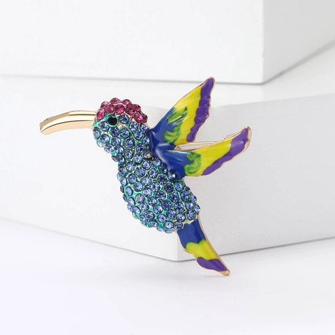 Spilla A Forma Di Colibrì In Lega Con Strass E Smalto Design Animale Colorato Accessorio Versatile Per Abito Da Donna