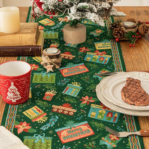 Camino De Mesa De Navidad Tela Jacquard De Poliéster Con Patrón De Copo De Nieve Y Bola Para Decoración De Mesa