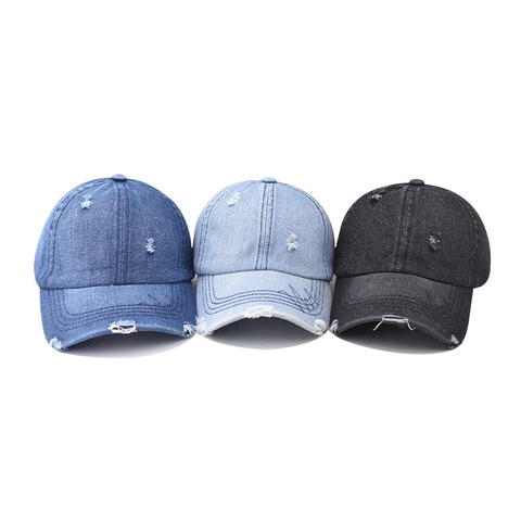 Distressed Washed Denim Baseball Kappe Vintage Street Sonnenhut Mit Löchern Verstellbar Baumwolle Für Herren Damen