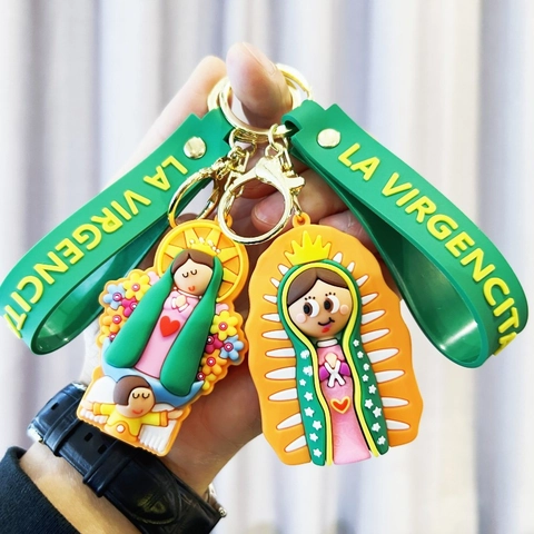 Llavero De La Virgen De Guadalupe Dibujos Animados PVC Silicona Colgante Para Bolso Decoración Religiosa Con Cierre De Mosquetón