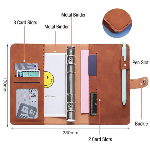 A6 PU Leather Notebook Binder Budget Planner With Zipper Pockets For Cash Envelope Saving Money Organizer Macaron Color
