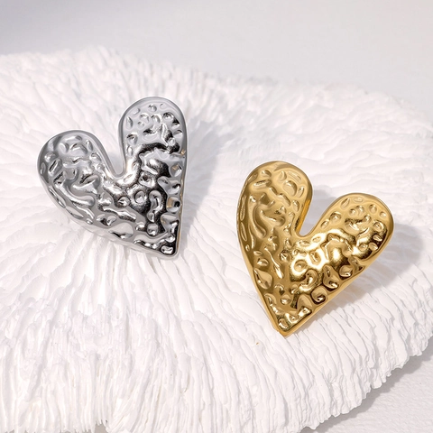 Herzring Gehämmert Edelstahl Verstellbar Offenes Band Vintage Geometrisch Statement Schmuck Für Damen