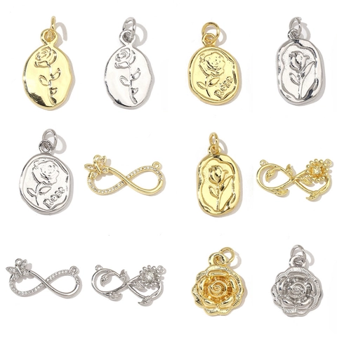 Rose Flower Infinity Butterfly Jewelry Charms Pendants Copper Zircon DIY Jewelry Making Accessories For Women Romantic