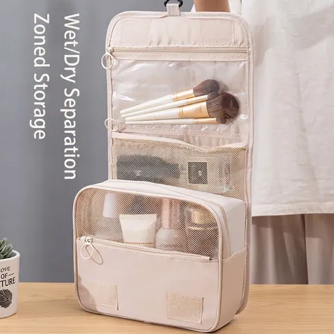 Hanging Toiletry Bag Travel Cosmetic Organizer Waterproof Oxford Fabric Dry Wet Separation Portable Wash Bag