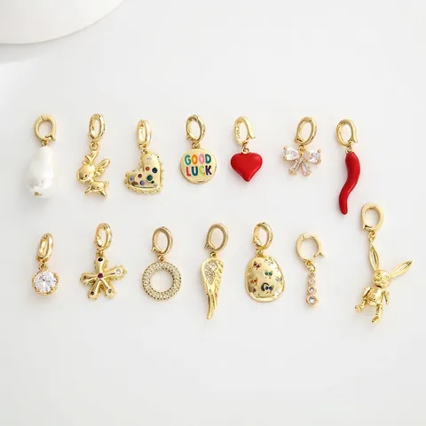 DIY Jewelry Charms 18K Gold Plated Copper Micro Pave Zircon Enamel Universal Clasp Pendant For Necklace Bracelet Crafting