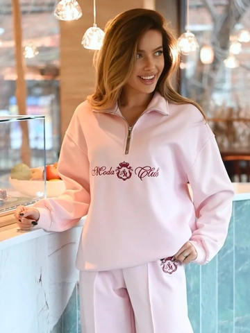 Women Sweatshirt And Pants Half Zipper Lapel Letter Print Loose Thickened Casual Outfit Cotton Blend Pullover Top