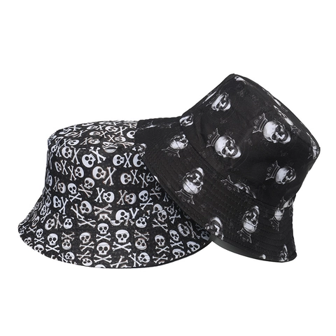 Skull Print Bucket Hat Polyester Sunscreen Hip Hop Streetwear Outdoor Summer Sun Cap Unisex