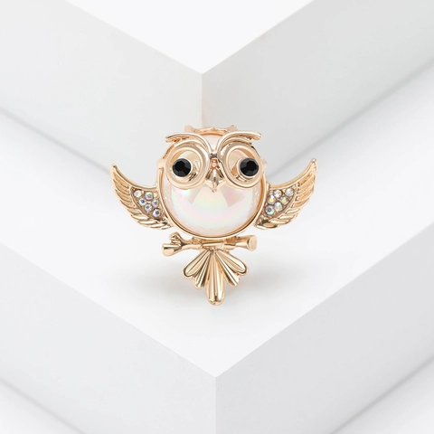 Cute Owl Brooch Pin Alloy Rhinestone Imitation Artificial Pearl Animal Shape Clothing Jewelry Gift For Women