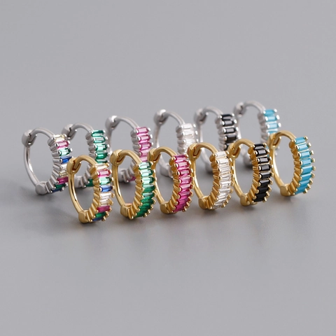 925 Sterling Silver Rectangular Zirconia Huggie Hoop Earrings For Women Fashion Geometric Baguette Zirconia Earrings Jewelry Gift