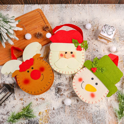 Weihnachts Geschenktüten Filz Vliesstoff Handgehaltene Süßigkeitenbeutel Weihnachtsmann Schneemann Rentier Dekoration Kinder