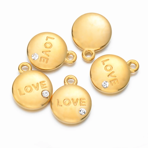 Pendentif Rond En Acier Inoxydable Lettre LOVE Avec Strass Pour La Fabrication De Bijoux DIY Plaqué Oro Design 3D