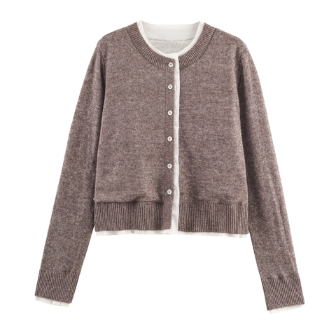 Cardigan In Maglia Donna Girocollo Colore A Contrasto Bordo Bianco Giacca Maglione Abbottonata Maniche Lunghe