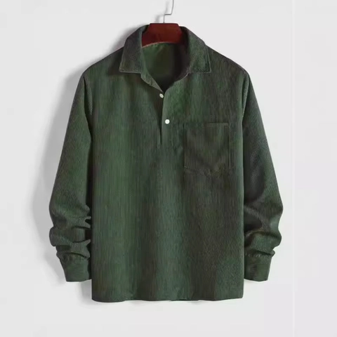 Camisa Casual de Pana para Hombre Manga Larga Vintage Color Sólido Jersey Con Bolsillo en el Pecho Ajuste Holgado Ropa de Moda