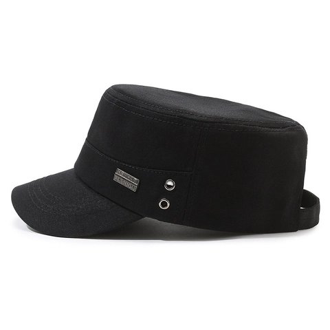 Gorra Cadet Hombre Algodón Flat Top Sombrero Militar Ajustable Exterior Pesca Protección Solar Moda Casual Color Sólido Metal