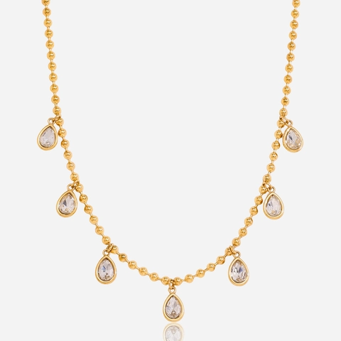 Collana a Catena a Sfere in Acciaio Inossidabile Oro Con Ciondoli in Zirconia a Goccia d'Acqua Gioielli Eleganti per Donna