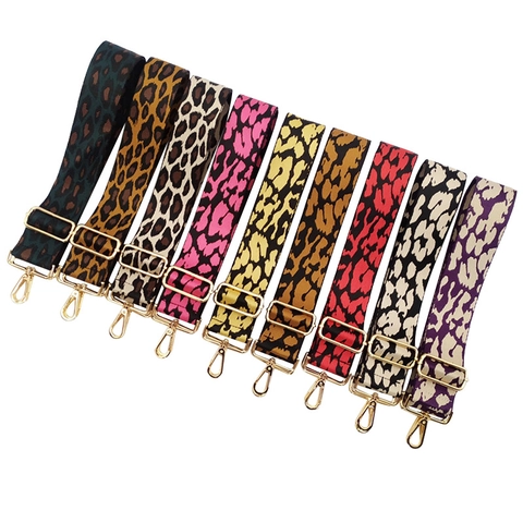 Adjustable Leopard Print Wide Bag Strap Woven Nylon Replacement Shoulder Strap With Gold Metal Buckles For Handbags