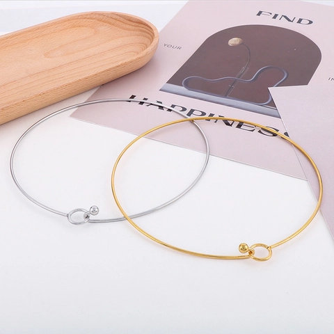 Collar Choker De Acero Inoxidable Minimalista Para Mujer Cierre De Anillo De Bola Geométrico Joyería De Moda